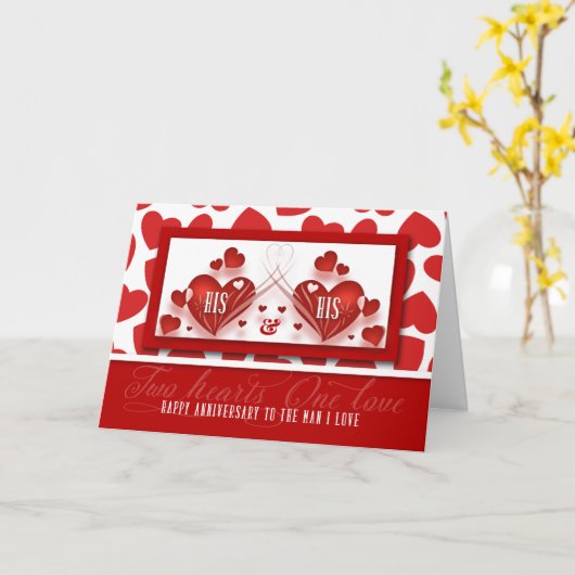 ゲイ結婚のライフパートナー赤いハート記念日 カード (黄色い花)