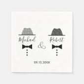 ゲイ結婚のヴィンテージエレガント白黒 スタンダードカクテルナプキン (正面)