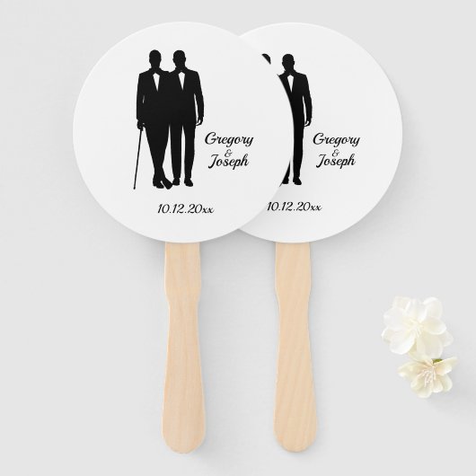 ゲイ結婚の氏名・日付付きグルームズ ハンドファン (正面&裏面)