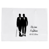 ゲイ結婚の氏名・日付付きグルームズ ラージペーパーバッグ (裏面)