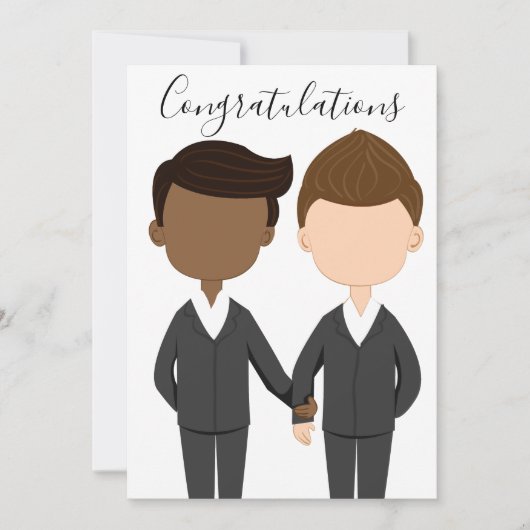 ゲイ結婚の異人種間の男性カップルおめでとう カード (正面)