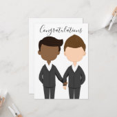 ゲイ結婚の異人種間の男性カップルおめでとう カード (正面/裏面インサイチュ)