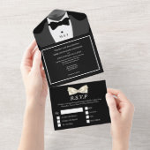 ゲイ結婚カップルの白黒蝶ネクタイ オールインワン招待状 (貼ってはがせる)