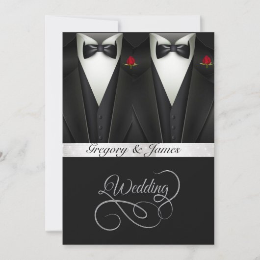 ゲイ結婚ズタキシドスレッドローゼゴールドフォイル 招待状 (正面)