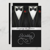 ゲイ結婚ズタキシドスレッドローゼゴールドフォイル 招待状 (正面/裏面)