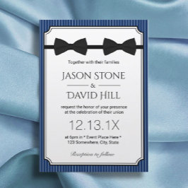 ゲイ結婚ズダブルボウタイズクラシーネイビーブルー 招待状