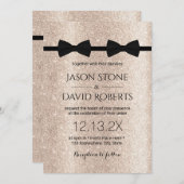 ゲイ結婚ズダブルボウタイモダンアイボリー金ゴールド 招待状 (正面/裏面)