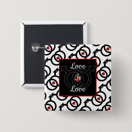 ゲイ結婚ラブイズラブスクエアボタン 缶バッジ (正面&裏面)