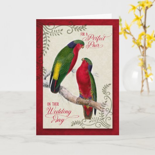 ゲイ結婚式の日おめでとうラブバードのペア カード (黄色い花)