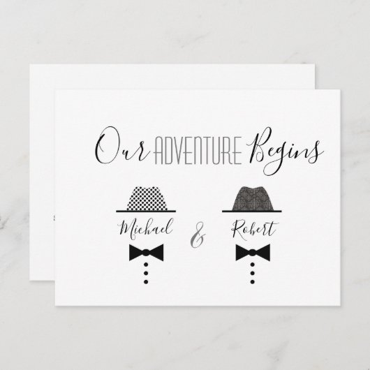 ゲイ結婚式の日付の保存 案内ポストカード (正面/裏面)