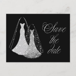 ゲイ結婚式の日付を黒と銀で保存フェイク 案内ポストカード