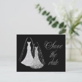ゲイ結婚式の日付を黒と銀で保存フェイク 案内ポストカード (スタンド正面)