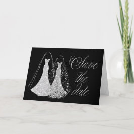 ゲイ結婚式の日付を黒と銀で保存フェイク 案内状