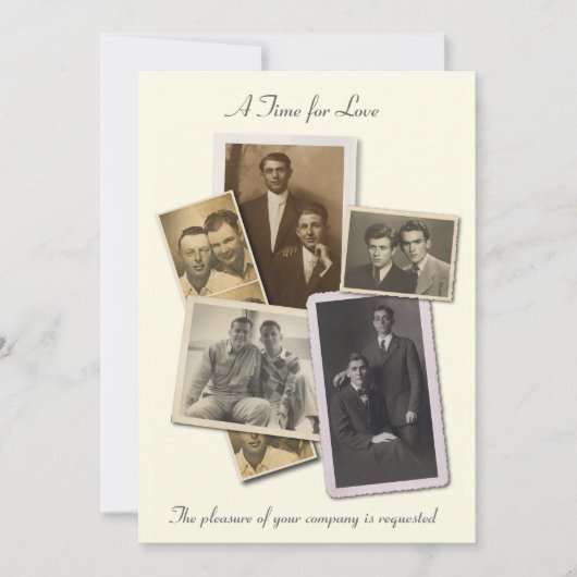 ゲイ結婚式招待状とヴィンテージポートレート 招待状 (正面)