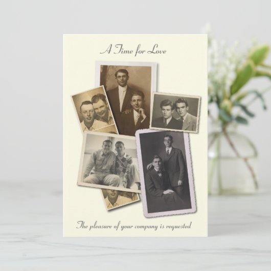 ゲイ結婚式招待状とヴィンテージポートレート 招待状 (スタンド正面)