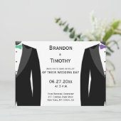 ゲイ結婚式招待状グリーンとパープルボウタイ 招待状 (スタンド正面)