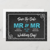 ゲイ結婚氏のターコイズ・ブラック氏が日付を保存 招待状 (正面/裏面)