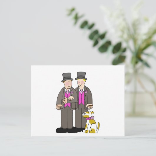 ゲイ結婚祝い二人の男と犬 ポストカード (スタンド正面)