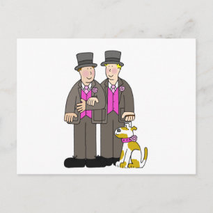 ゲイ結婚祝い二人の男と犬 ポストカード