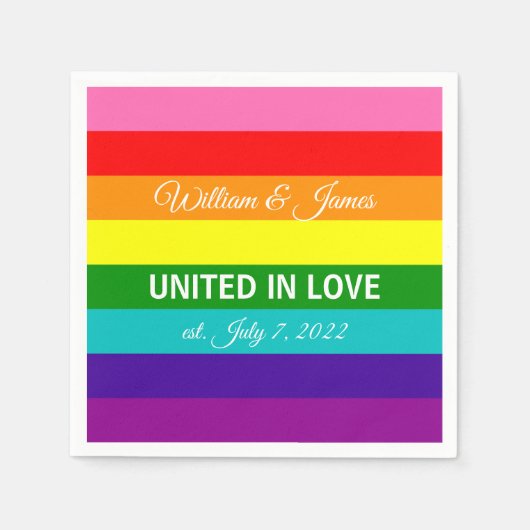 ゲイ結婚LGBTオリジナルレインボーフラグ スタンダードカクテルナプキン (正面)