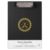 ゲイ金ゴールドとホワイトヘアスタイリストハサミ&サークルログ クリップボード (正面)