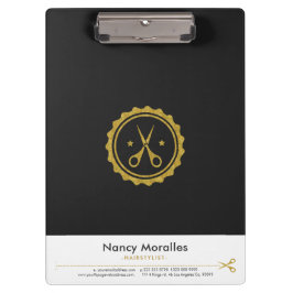 ゲイ金ゴールドとホワイトヘアスタイリストハサミ&サークルログ クリップボード
