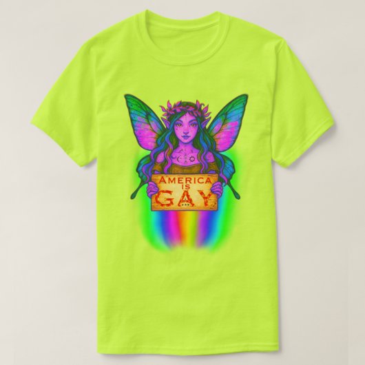 ゲイ・アメリカ 虹の羽を持つ人物 Tシャツ (デザイン正面)