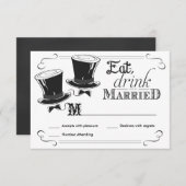 ゲイ ウェディング チャコボード おしゃれなトップハット 出欠カード (正面/裏面)