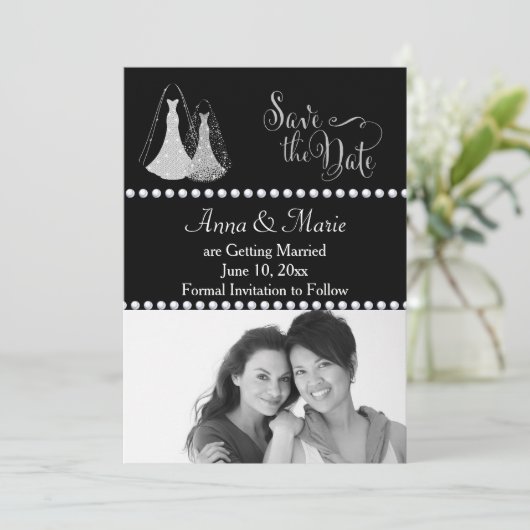 ゲイ ウェディング フォト セーブ ザ デート シルバー 招待状 (スタンド正面)