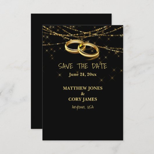 ゲイ スパークリング ライトとゴールドの結婚指輪 セーブザデート (正面/裏面)