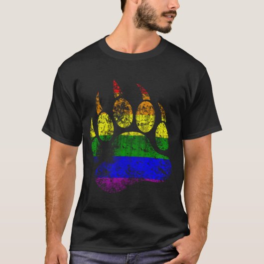 ゲイ プライド カラーズ ダストレス ベア パウ レインボー フラッグ Tシャツ (正面)