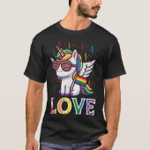 ゲイ プライド マンス 愛 ユニコーン LGBTQ サポート レインボー Tシャツ (正面)