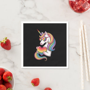 ゲイ プライド ユニコーン ハート レインボーフラッグ LGBT スタンダードカクテルナプキン