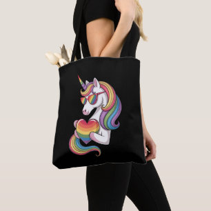 ゲイ プライド ユニコーン ハート レインボーフラッグ LGBT トートバッグ