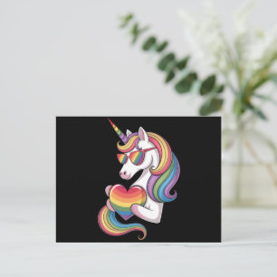 ゲイ プライド ユニコーン ハート レインボーフラッグ LGBT ポストカード