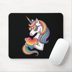 ゲイ プライド ユニコーン ハート レインボーフラッグ LGBT  マウスパッド