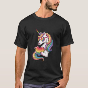 ゲイ プライド ユニコーン ハート レインボーフラッグ LGBT Tシャツ