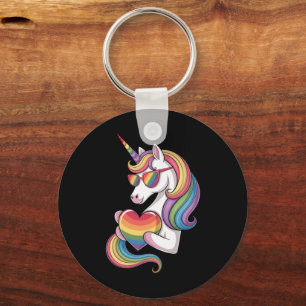 ゲイ プライド ユニコーン ハート レインボー フラッグ LGBT キーホルダー