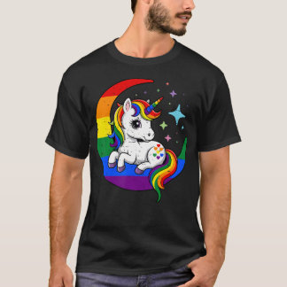 ゲイ プライド ユニコーン 月相 レインボーフラッグ LGBT Tシャツ