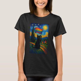 ゲイ プライド 猫 アート 星空の夜 スタイル LGBTQ プライド C Tシャツ