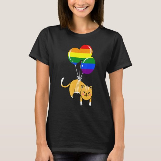 ゲイ プライド 猫 風船 Tシャツ (正面)