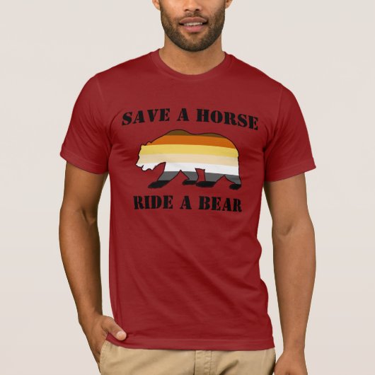 ゲイ・ベアーズ・プライド・フラッグ セーブ・ア・ホース・ライド・ア・ベア Tシャツ (正面)