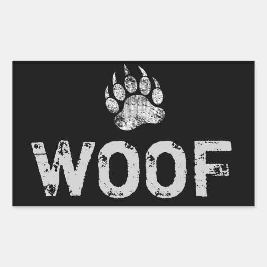 ゲイ・ベア・プライド ディストressed ベア・パウ WOOF 長方形シール (正面)