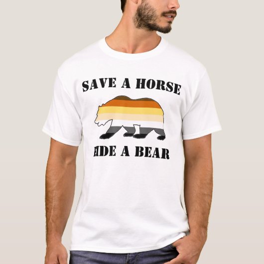 ゲイ ベア プライド 馬を救え 熊に乗れ Tシャツ (正面)
