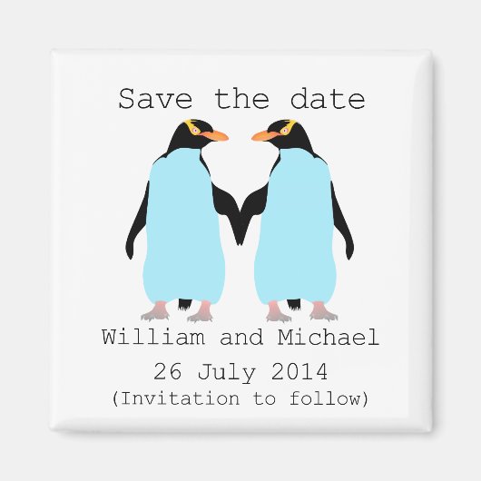 ゲイ、ペンギン手に日付を保存 マグネット (正面)