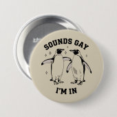 ゲイ ペンギン サウンズ ゲイ アイム イン ヴィンテージ クィア LGBTQ 缶バッジ (正面&裏面)