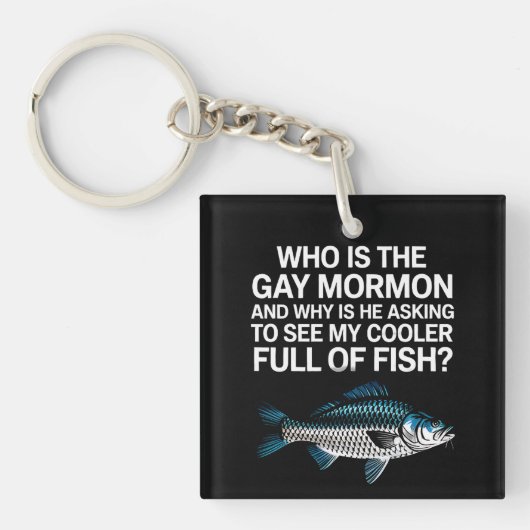 ゲイ・モルモンって誰だ？LGBTQ+自慢の面白い魚 キーホルダー (正面)
