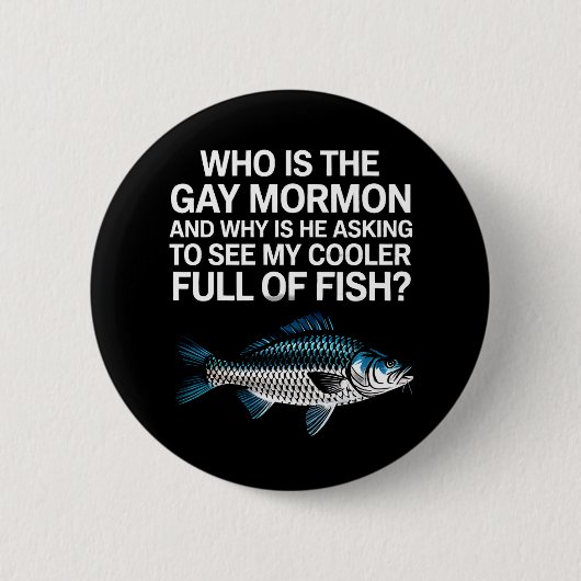 ゲイ・モルモンのLGBTQプライド・フィッシュって誰？面白いデザイン 缶バッジ (正面)