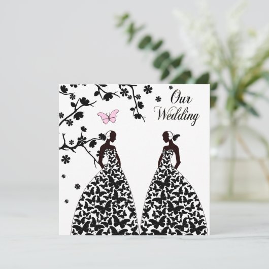 ゲイ&レズビアン結婚式招待状と2つの花嫁 招待状 (スタンド正面)