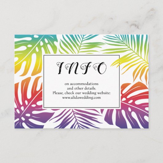 ゲイ、レズ結婚ビアンの虹の熱帯葉 エンクロージャーカード (正面)